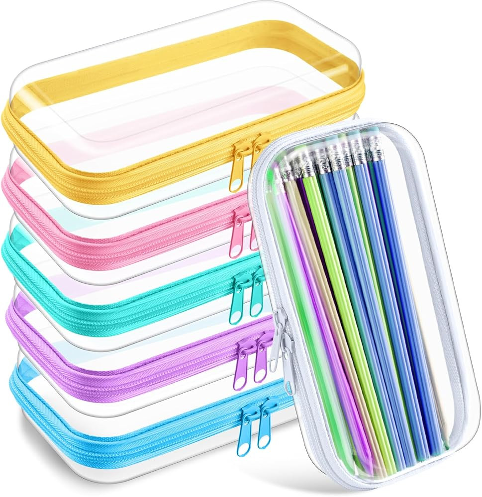 Sanwuta 6 Pcs Clear Hard Zipper Case Plastic Zipper Pouches Transparent Makeup Bag Pencil Case Po... | Amazon (US)