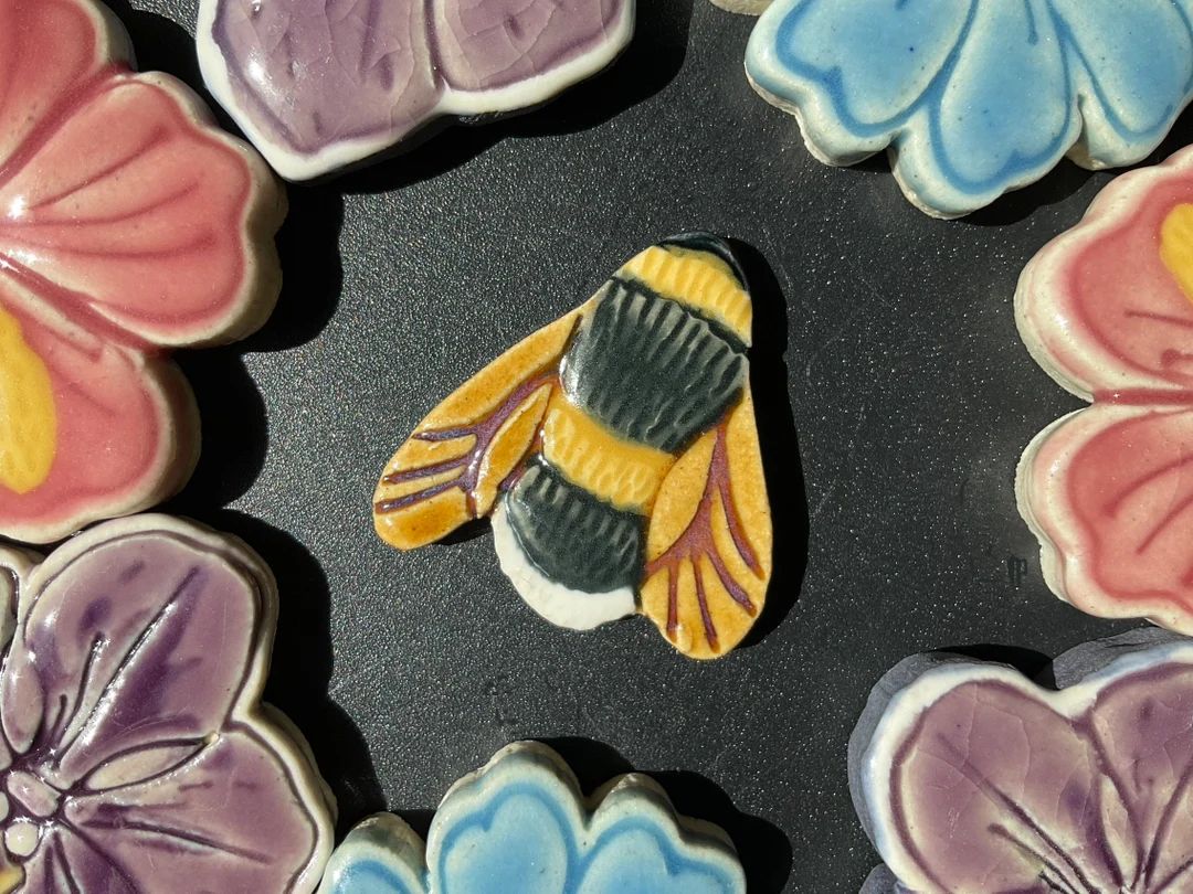 Ceramic Bumblebee Mosaic Tile, Original Design Handmade And Glazed, Flower Garden Insect Pottery ... | Etsy (US)