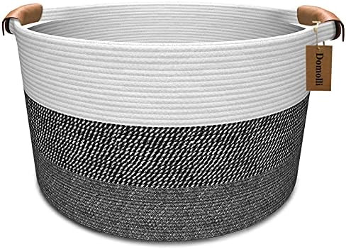 Domolli Large Cotton Rope Blanket Basket, 22" x 22" x 14" Laundry Basket with Lid, Wicker Storage... | Amazon (US)