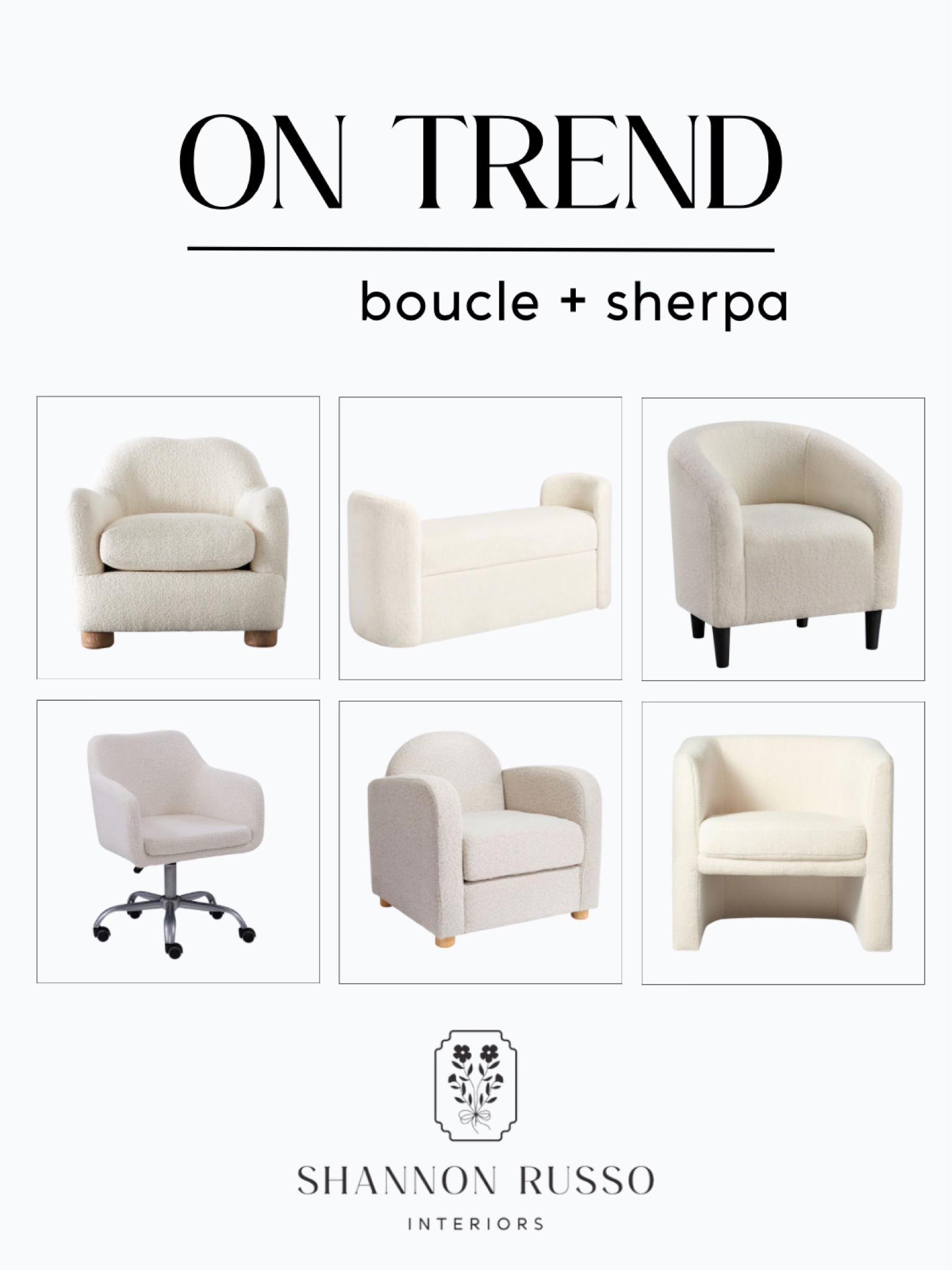 Transform your home with the latest boucle and sherpa seating trends from Target, Amazon, and CB2! From cozy accent chairs to benches and office chairs, these pieces add both comfort and style to any space. 

#homedecor #interiordesign #furniture #boucle #sherpa #chairs #seating #trendy #affordablefurniture #targetstyle #amazonhome #cb2 #homedecorideas #homedecorinspiration #homedesign #cozyhome #styleathome #latesthomedecortrends #homedecortrends #trendingdecor #seating #armchair #comfychair #livingroom #officestyle #bedroomdecor #bedroom #readingnook 

#LTKstyletip #LTKhome