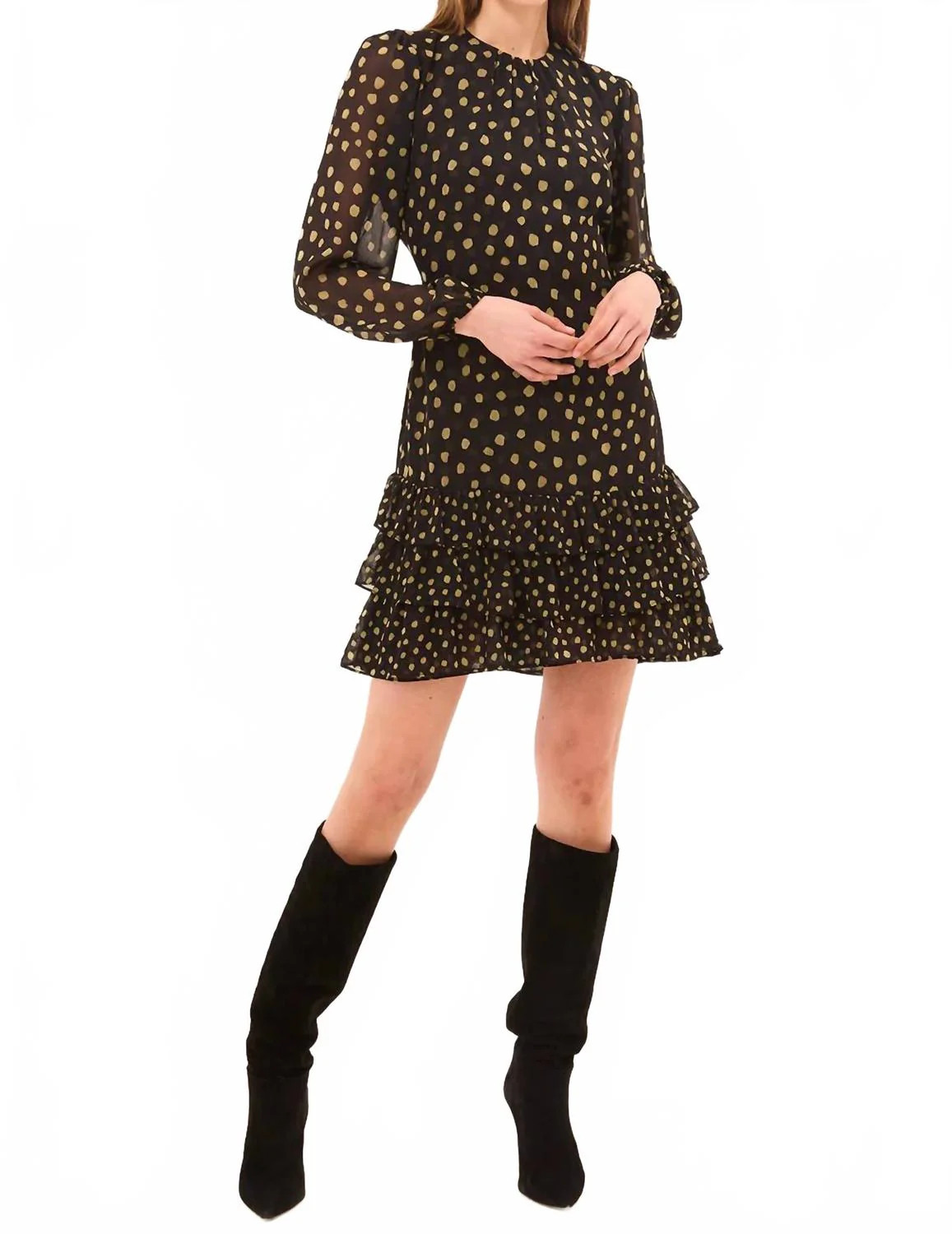 Cleo Mini Dress In Golden Polka Dot Mix | Shop Simon