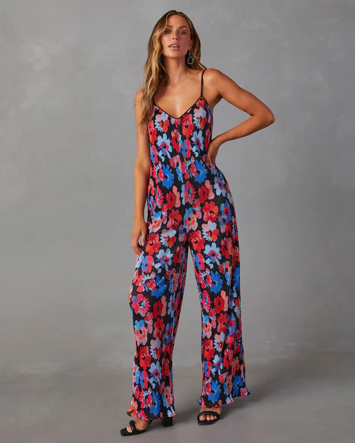 Mayfair Plisse Sleeveless Floral Jumpsuit - Red/Multi | VICI