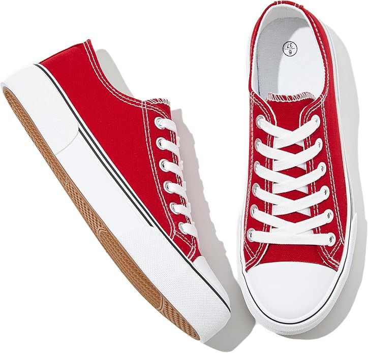 Adokoo Canvas Tennis Shoes for Women Low Top Casual White Black Sneakers for Women Lace Up Fashio... | Amazon (US)