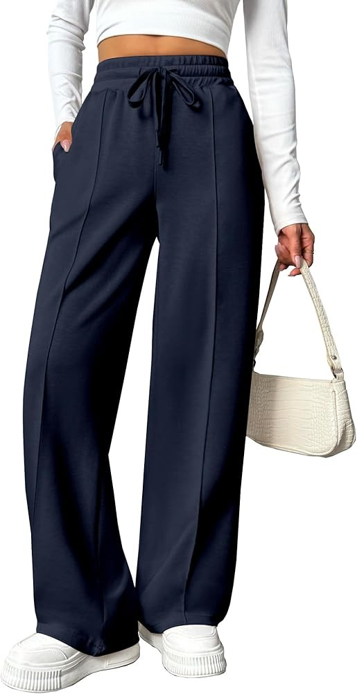 PINSPARK Wide Leg Sweatpants Women High Waisted Baggy Sweat Pants Elastic Elevated Seams Loose Ac... | Amazon (US)