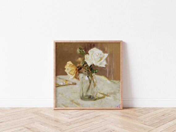 White Rose, Still Life, Antique Art, Vintage Oil Painting, Printable Art, Rose Painting, Flower P... | Etsy (US)