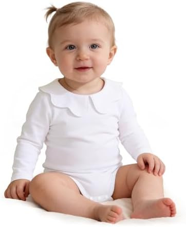 LYSMuch 0-24Mo Baby Girls Peter Pan Collar Bodysuit Toddler Ruffle Romper Short Sleeve Solid Colo... | Amazon (US)