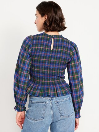Long-Sleeve Plaid Smocked Top | Old Navy (US)