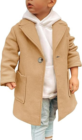 Gafeng Kids Toddler Boys Wool Blend Trench Coat Long Sleeve Mid Length Pea Overcoat Outerwear | Amazon (US)