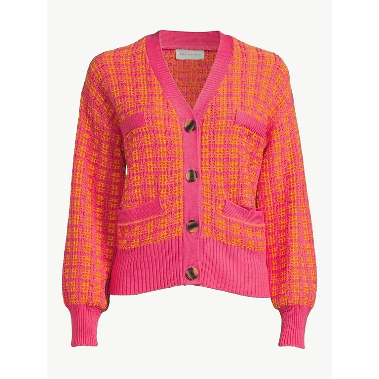 Free Assembly Tweed Cardigan Sweater with Welt Pockets, Midweight | Walmart (US)