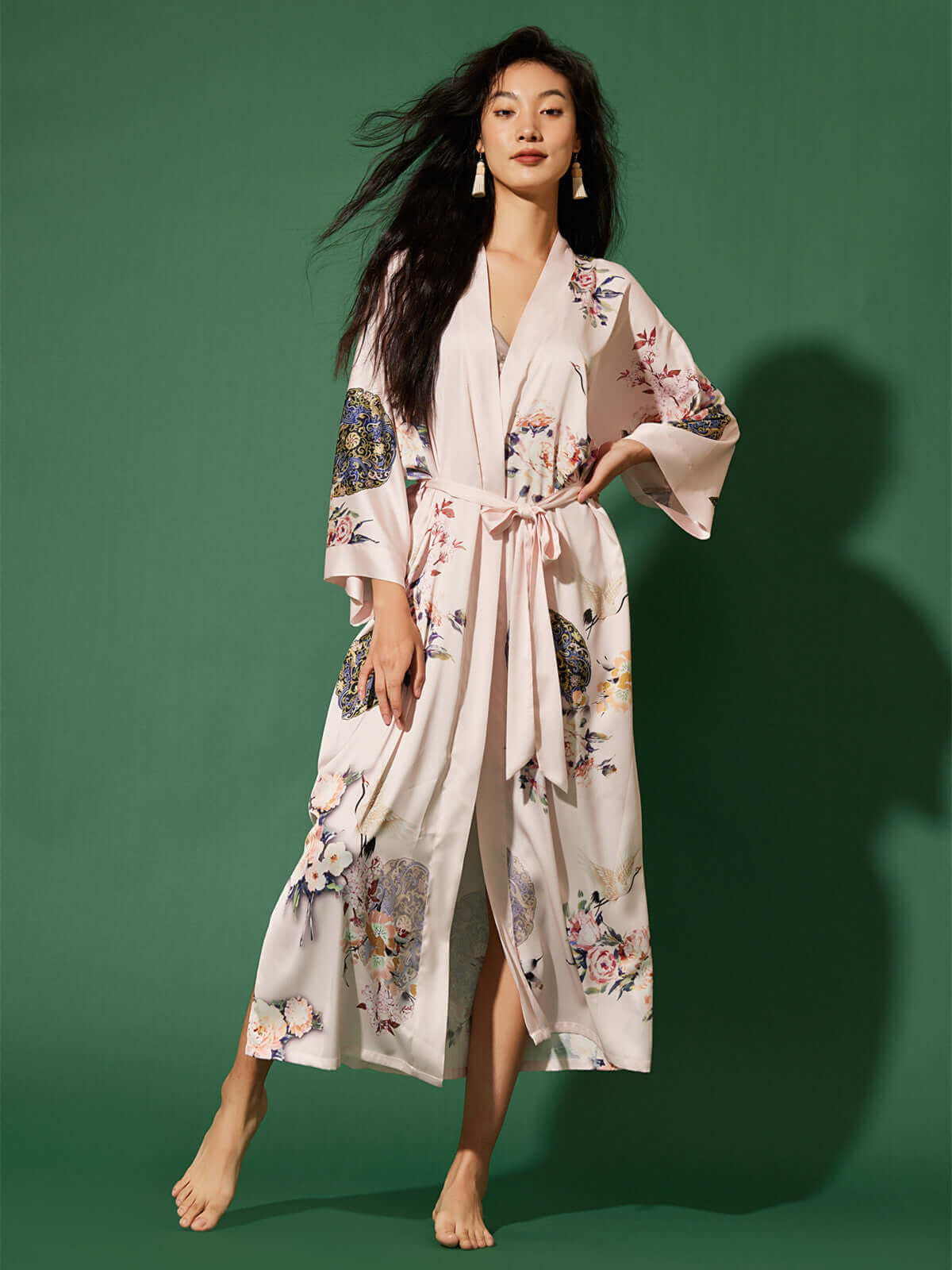 Garden Crane Blush Kimono Robe | ulivary