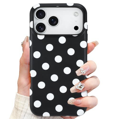 SOKAD Magnetic Polka Dots Phone Case for iPhone 17 Pro, Cute Pattern Compatible with Magsafe Matte Protective Case Cover with Screen Protector for Girls Women, Black | Amazon (US)
