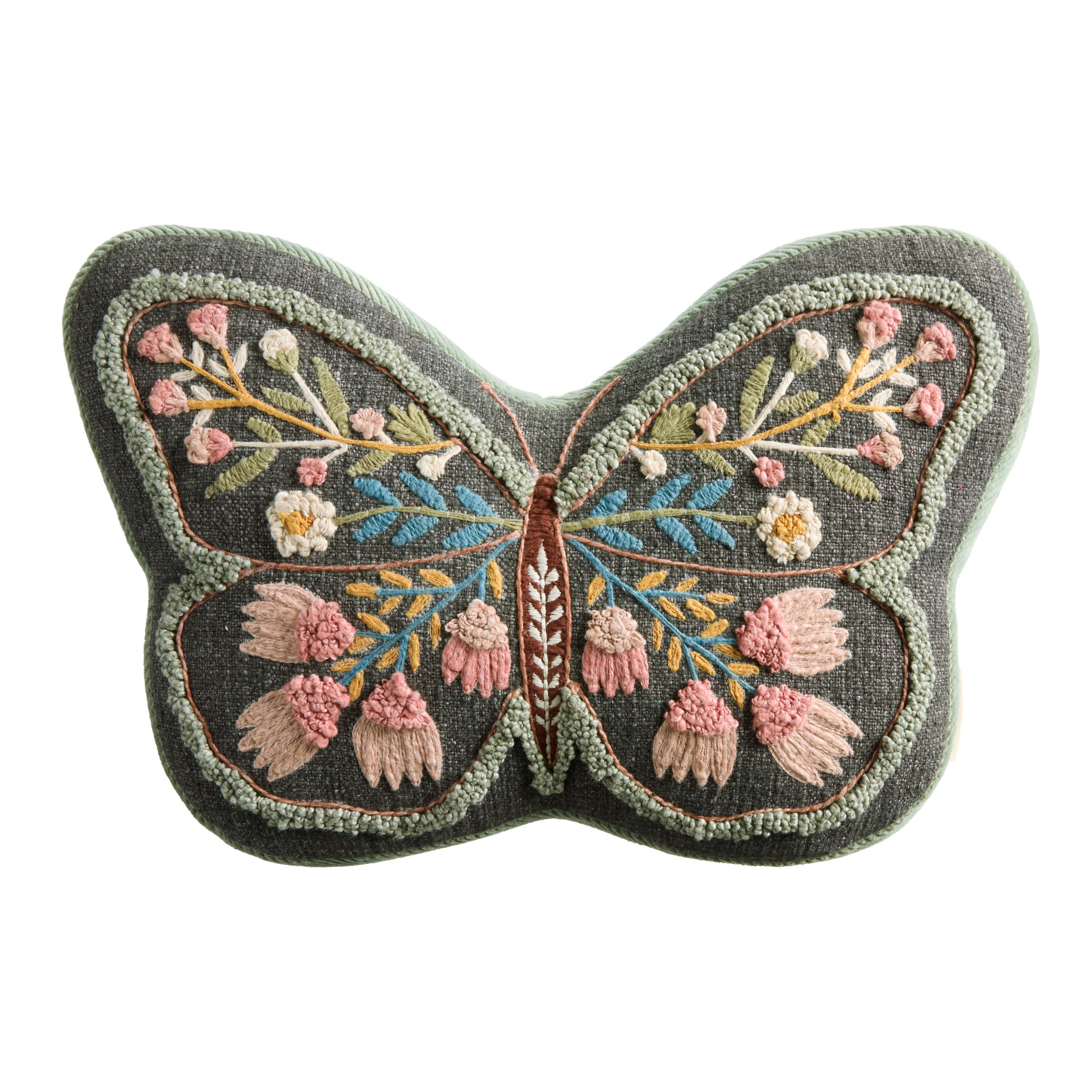 Navy Multicolor Embroidered Butterfly Shaped Pillow | World Market