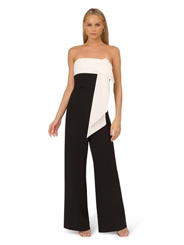 Adrianna Evening Women's Knit Crepe Strapless Jumpsuit, Black/White, 0 | Amazon (US)