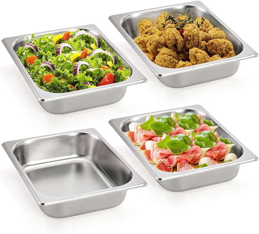 TOPZEA 4 Pack Hotel Pans Half Size, 2.5" Deep 1/2 Size Stainless Steel Steam Table Pan Buffet Cat... | Amazon (US)