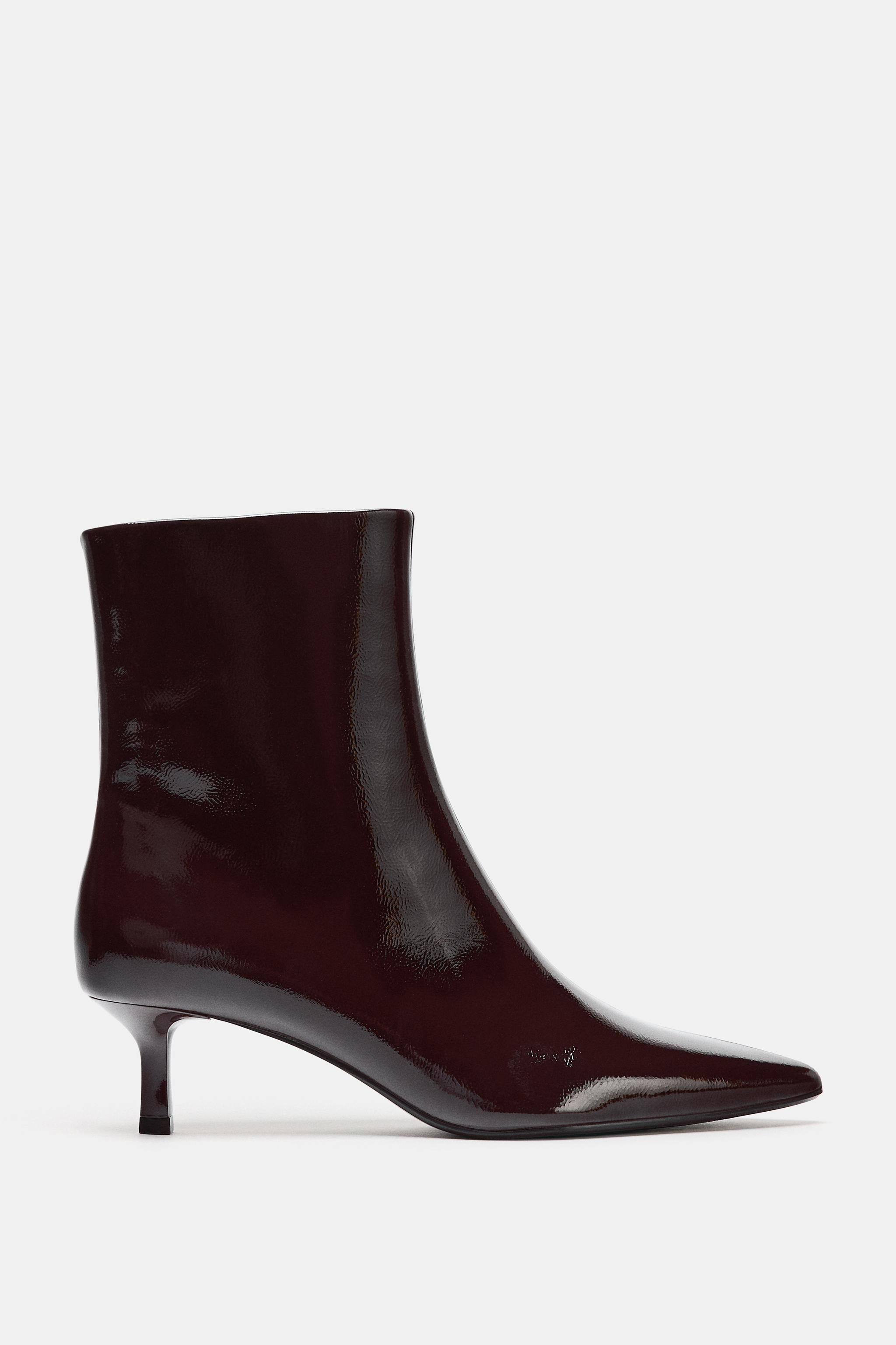 PATENT EFFECT KITTEN HEEL ANKLE BOOTS | Zara Canada