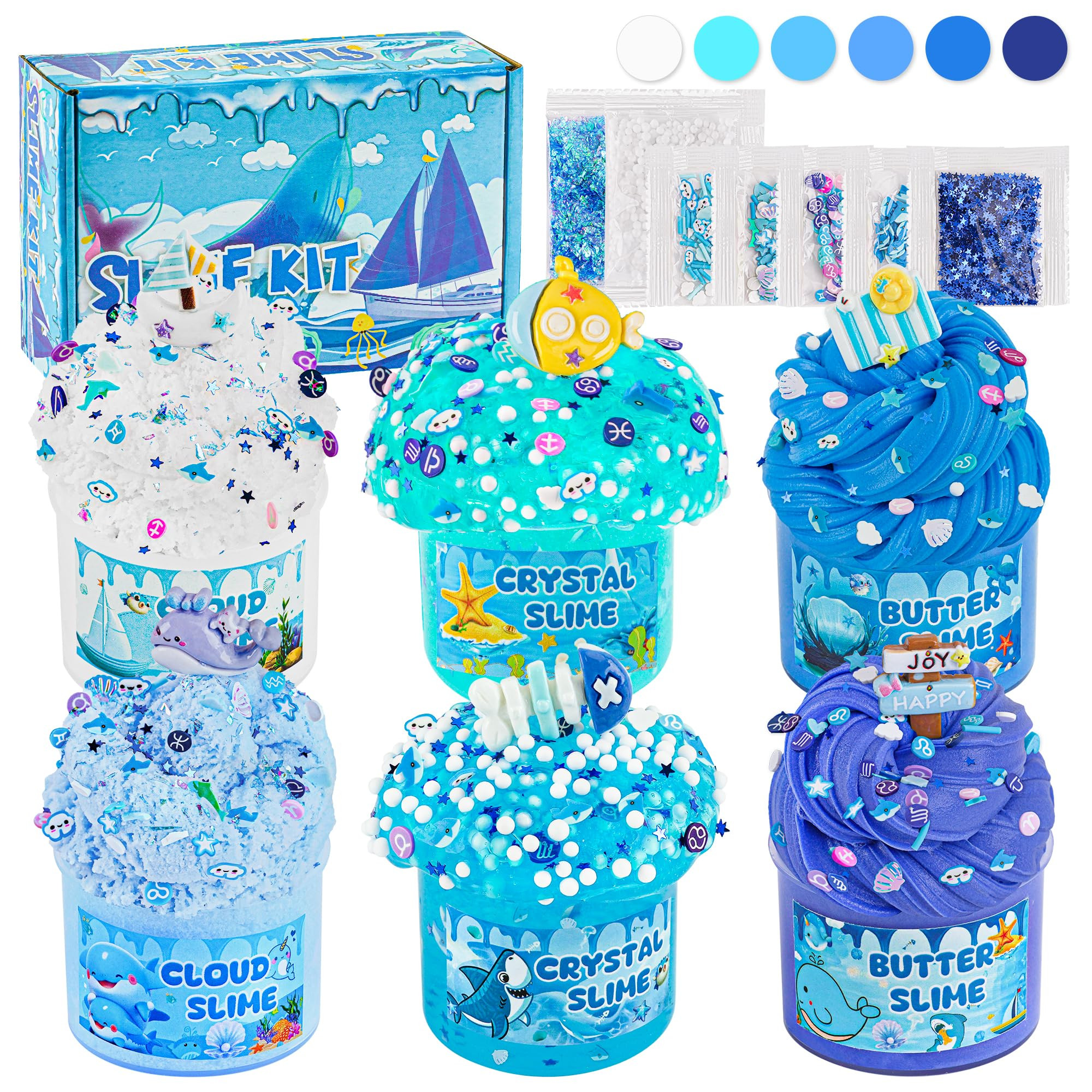 6 Pack Slimes, Blue Slime Kit, Butter Cloud Slime for Boys Girls Ages 8-12,Toys for Girls and Boy... | Amazon (US)