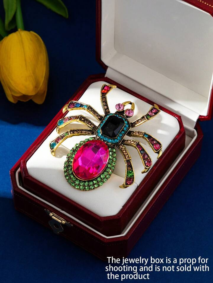 1pc gemengde kleur kristal gepersonaliseerde creatieve dier spinvormige broche voor dames, luxe e... | SHEIN