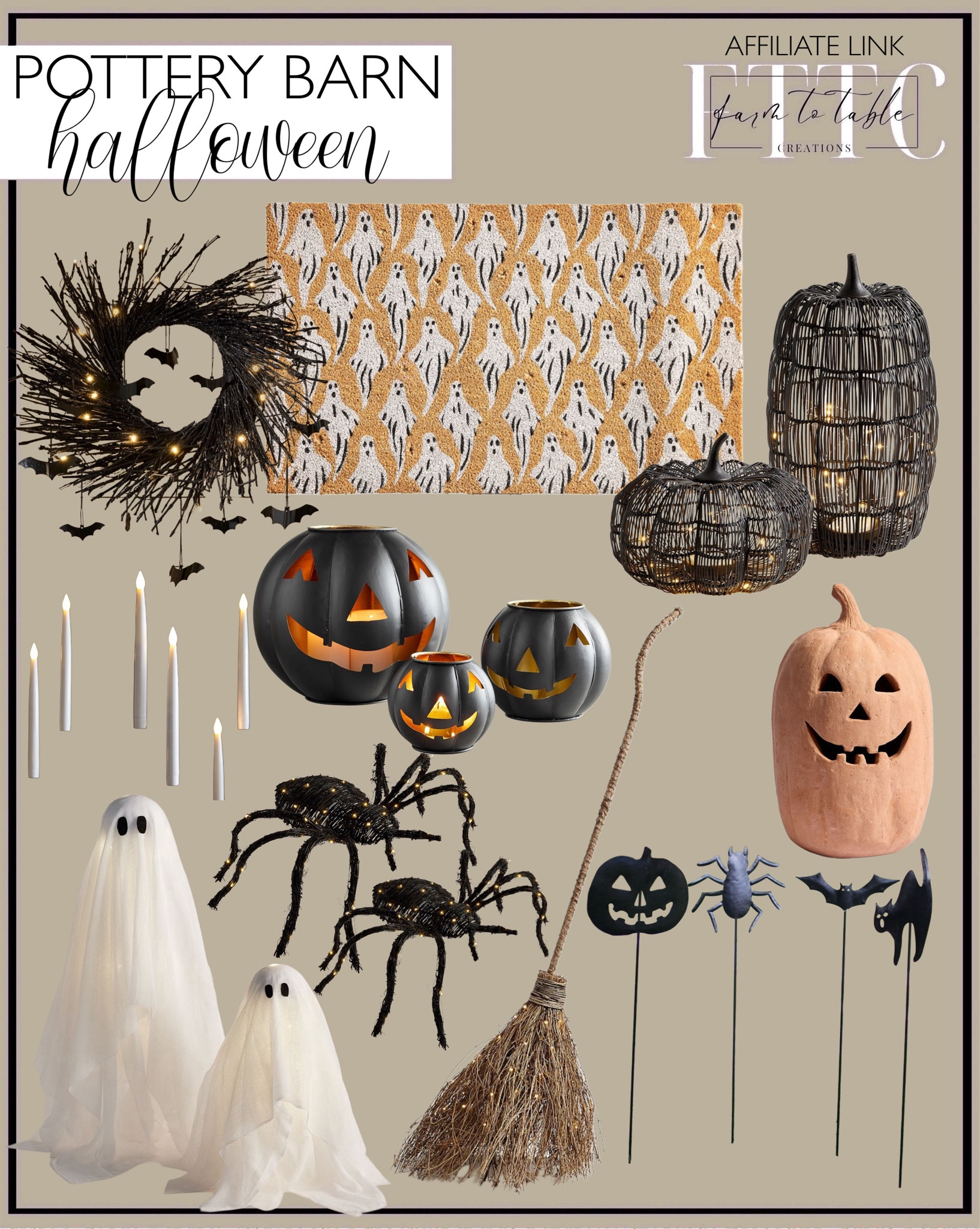 Pottery Barn Halloween. Follow @farmtotablecreations on Instagram for more inspiration.

Handmade Terracotta Jack O' Lantern. Lit Ghosts. Lit Wire Pumpkins. Ghost Light Up Doormat. Lit Handcrafted Glitter Branch Wreath With Bats. Harry Potter™ Floating Candle String Lights. Lit Broom. Halloween Yard Stakes - Set Of 4. Lit Woven Spider. Metal Jack-O-Lantern Candleholder. 

Halloween Decor | Halloween Porch Decor | Halloween Finds | Fall Home Decor

#LTKFindsUnder50 #LTKSeasonal #LTKSaleAlert