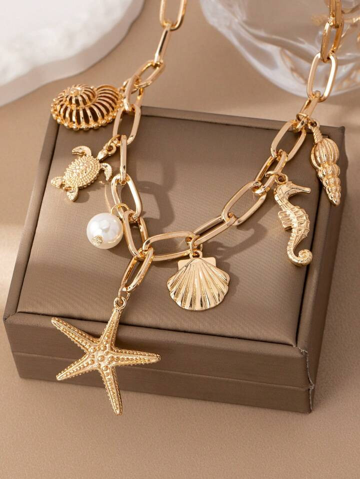 1pc Beach Vacation Style Metal Ocean Creature Pendant Necklace, Suitable For Women's Everyday And Holiday Wear | SHEIN