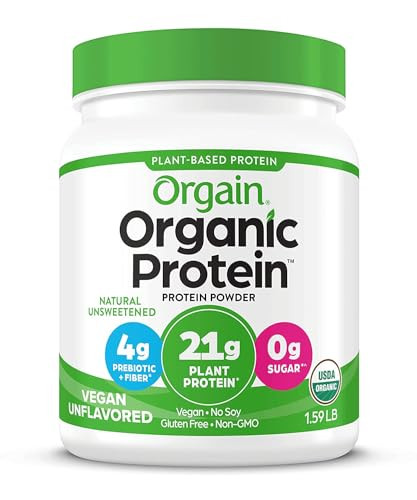 Orgain Organic Vegan Protein Powder, Natural Unsweetened - 21g of Plant Protein, 4g Prebiotic Fiber, Low Net Carbs, No Lactose Ingredients, No Added Sugar, Non-GMO, For Shakes & Smoothies, 1.59 lb | Amazon (US)