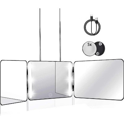 3-Way Mirror for Self Hair Cutting, Height Adjustable 360° Trifold Design to See Back of Head, Portable for Home Barber Use Black With Light one size | Target