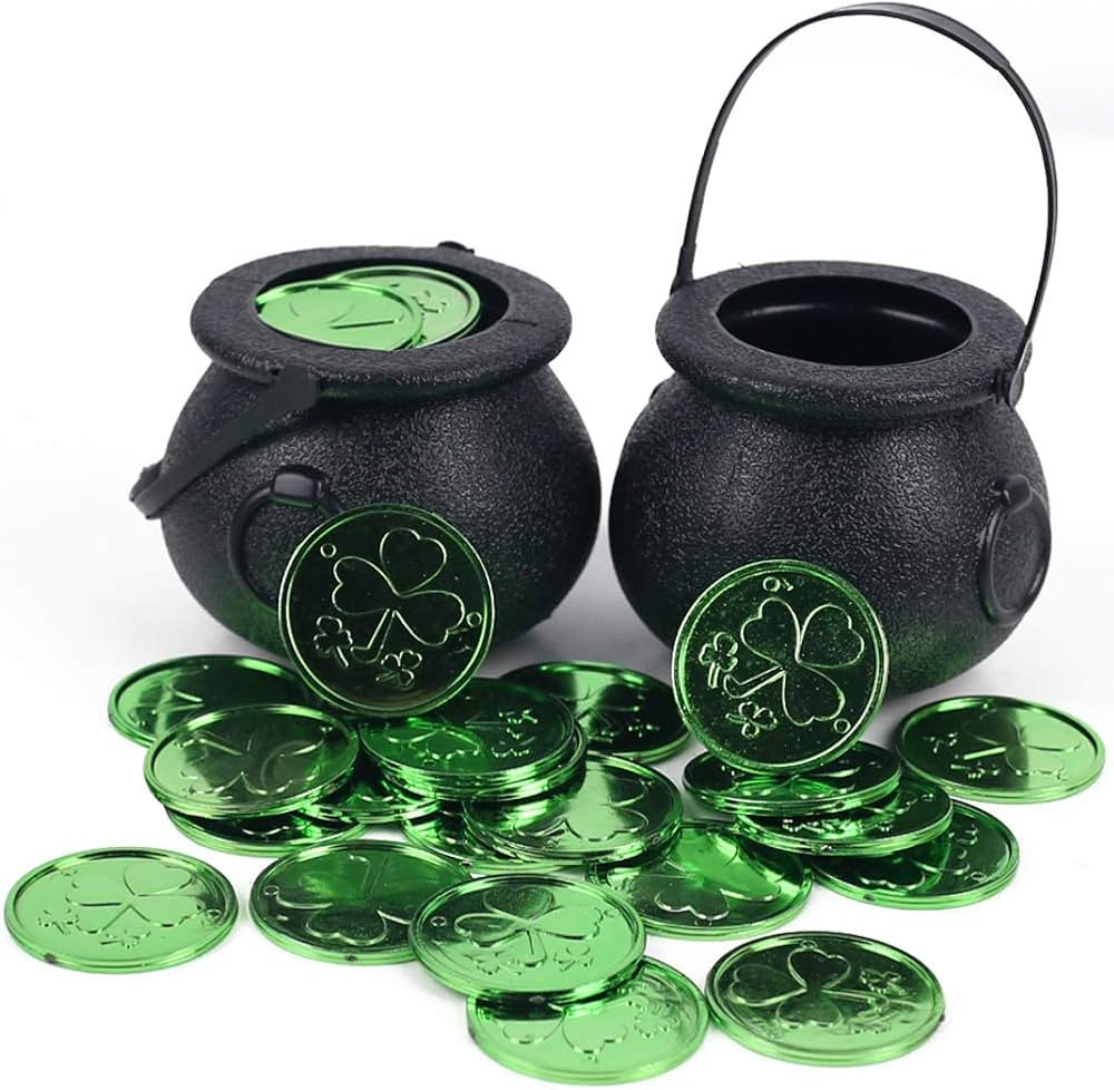 FUTUREPLUSX 2 Pack St. Patricks Day Plastic Black Cauldron Kettles, Pot of Gold Leprechaun Party ... | Amazon (US)