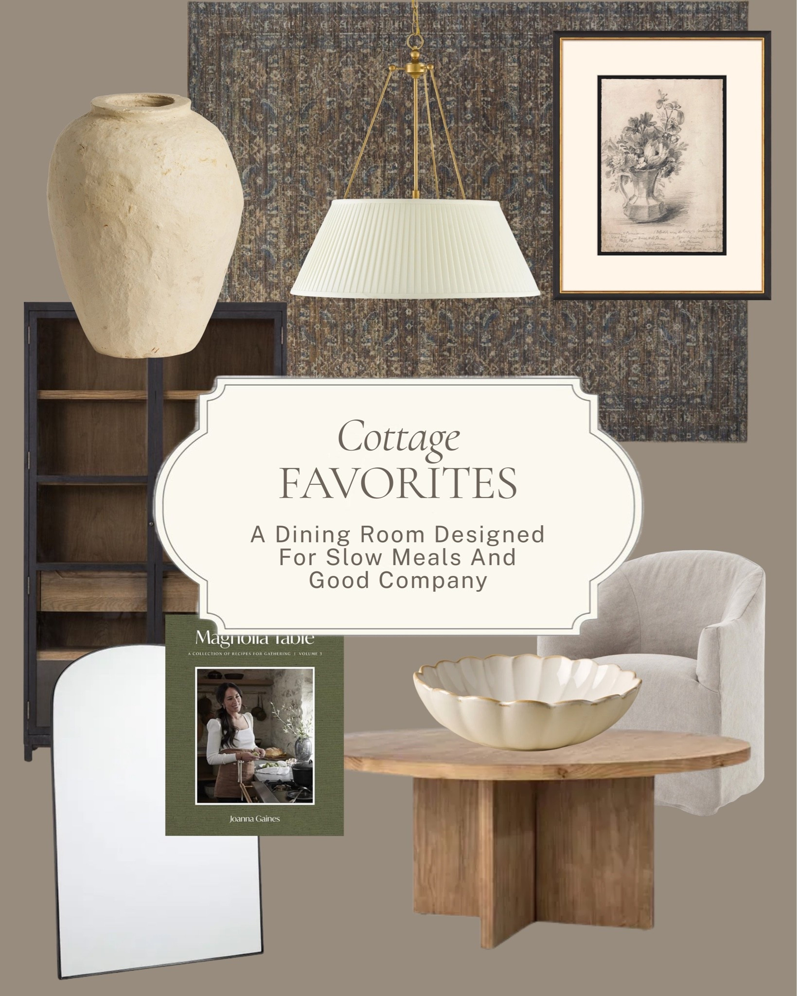 A dining room designed to make you want to linger ✨ 

A sculptural wood dining table, a pleated pendant, a moody vintage rug, a textured cream vase, a linen swivel chair, a scalloped brass bowl, and all the details that make a dining room feel like the best place to be on a slow evening. 

All linked here 🤍 

#LTKhome