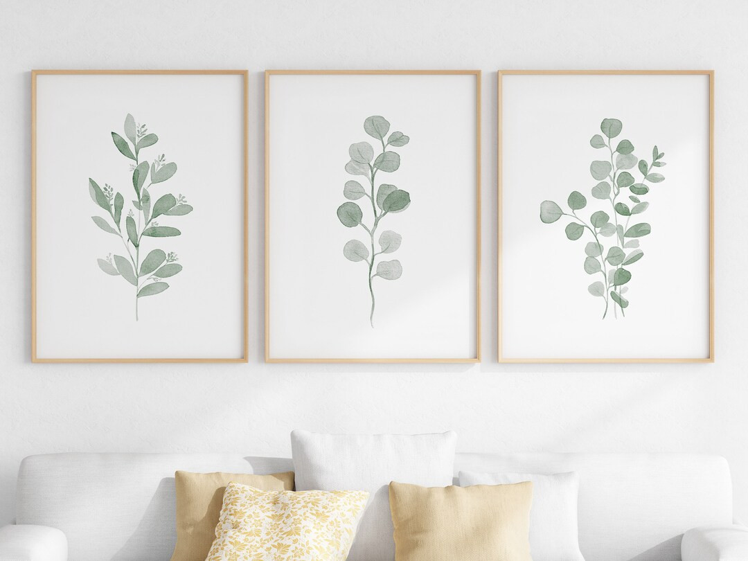 Eucalyptus Wall Art Set Of 3, Minimalist Botanical Plants, Greenery Prints, Living Room Wall Art ... | Etsy (US)