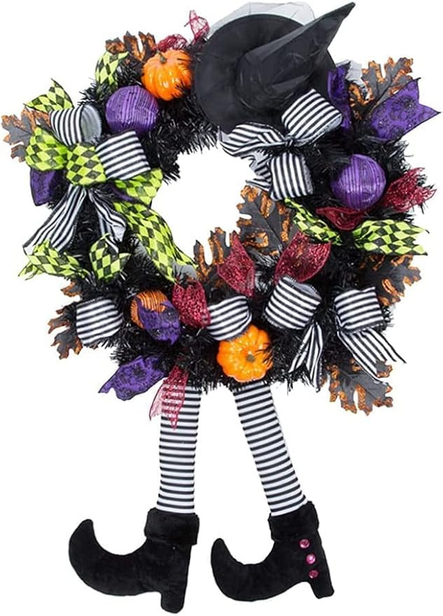 Halloween Wreath Decorations - Halloween Wreaths for Front Door - Witch Decor with Hat Legs Pumpk... | Amazon (US)