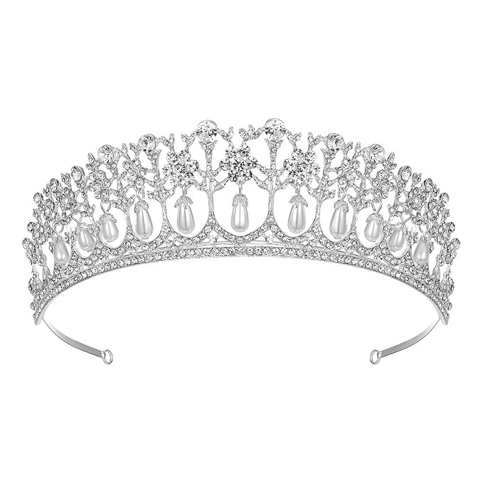 SWEETV Princess Diana Tiara for Women, Silver Pearl Wedding Crown for Bride, Rhinestone Costume A... | Amazon (US)