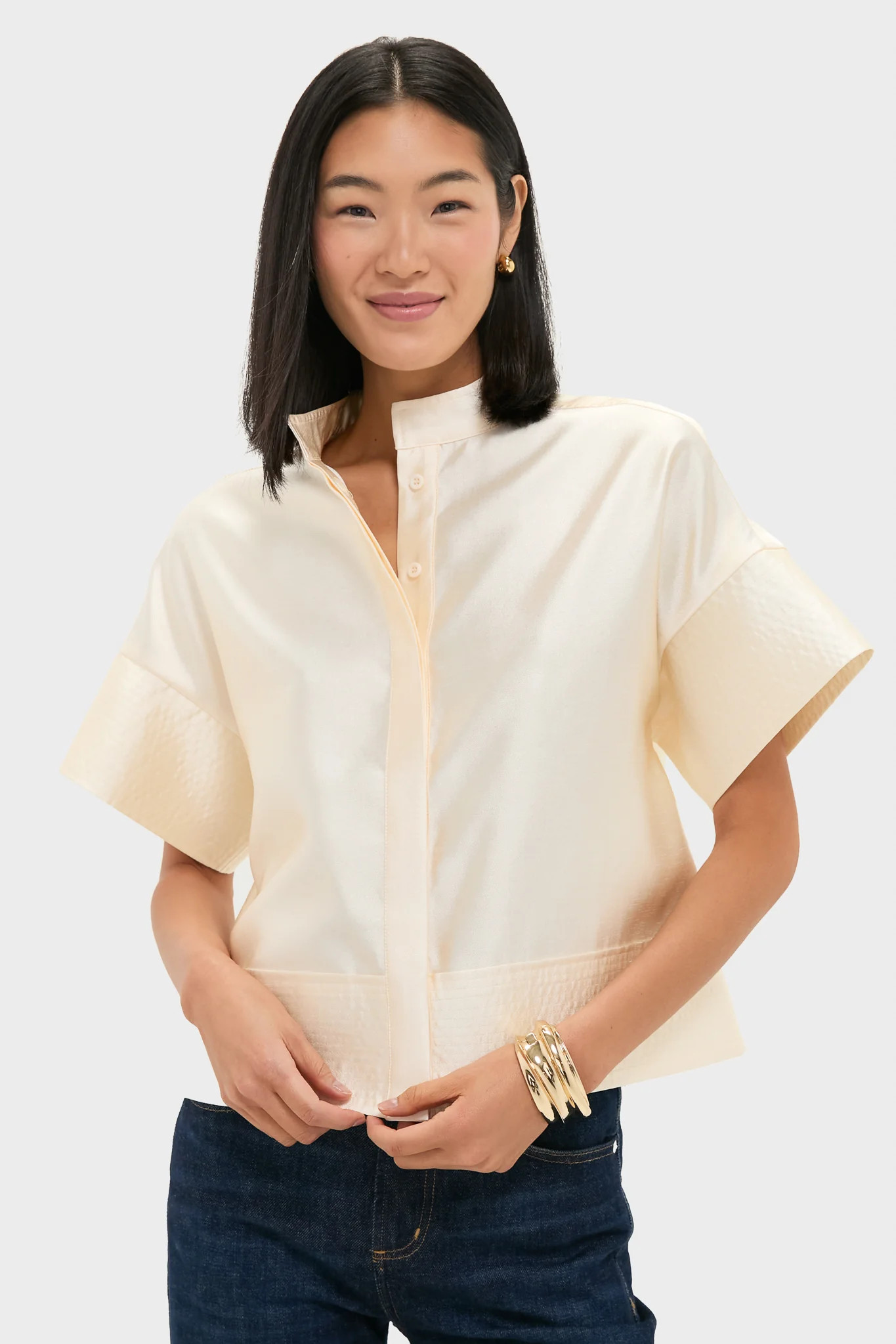 Winter White Dupioni Trapunto Stitch Sofia Shirt | Tuckernuck (US)