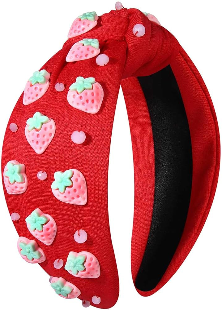 Pearl Crystal Knotted Headband for Women Beaded Fruit Wide Boho Cute Summer Tropical Top Knot Hea... | Amazon (US)