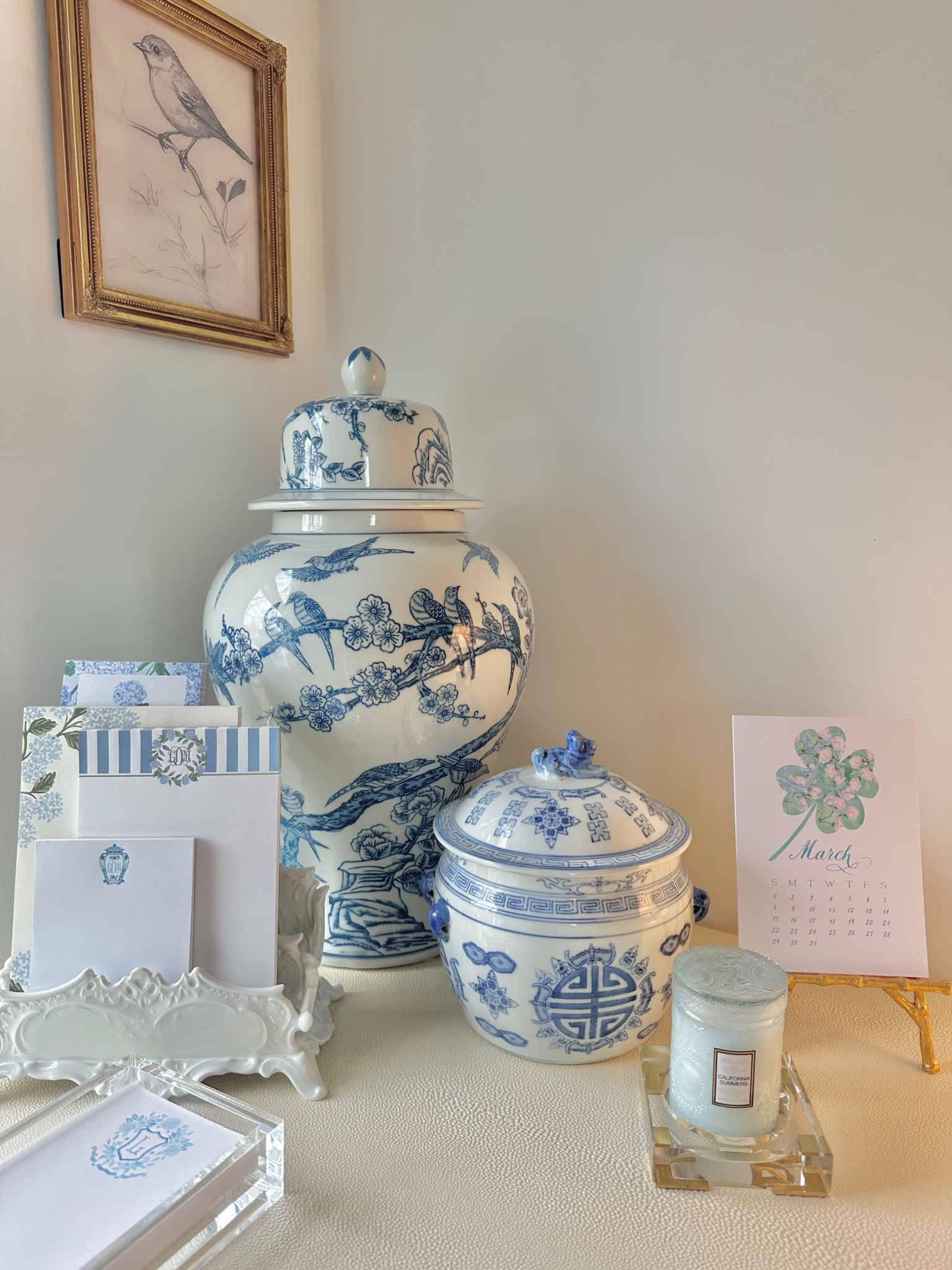 Surround yourself with things you love on your desk or workstation! Beautiful ginger jars, customized notepads and a little mini candle are the perfect additions!

#LTKHome