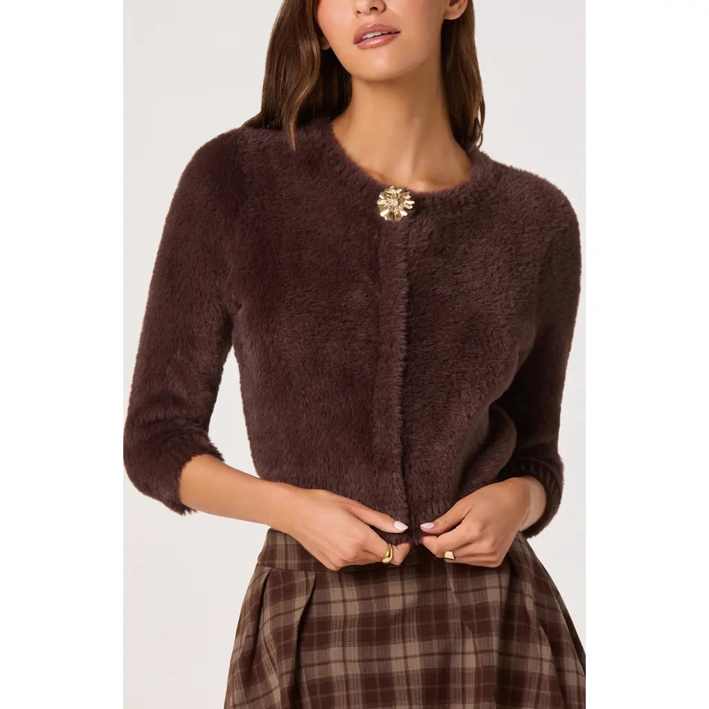 ASTR the Label Faux Fur Cardigan in Brown at Nordstrom Rack, Size X-Large | Nordstrom Rack