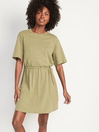 Waist-Defined Short-Sleeve Slub-Knit Mini T-Shirt Dress for Women | Old Navy (US)