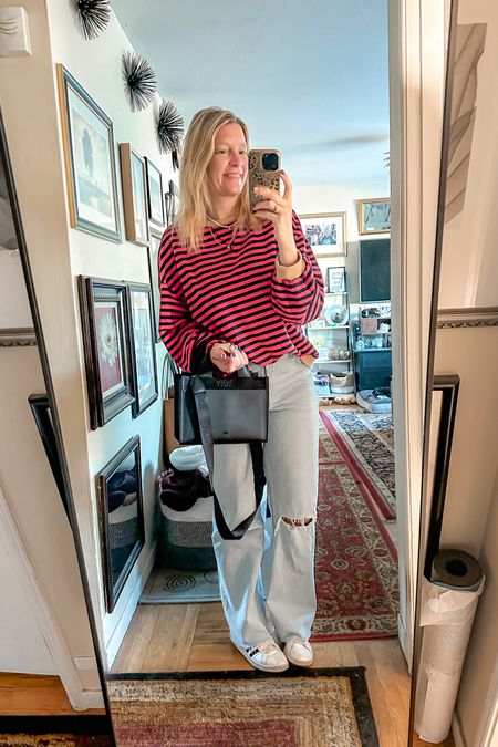 Perfect  oversized sweatshirt for spring. It’s lightweight and a good fit and quality. 

top xl
jeans 30 long
shoes 8



#LTKstyletip #LTKfindsunder50 #LTKover40