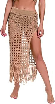Beach Swimsuit Skirt Cover Ups for Women Summer Sexy Tassels Hollow Out Crochet Sheer Maxi Knit S... | Amazon (US)
