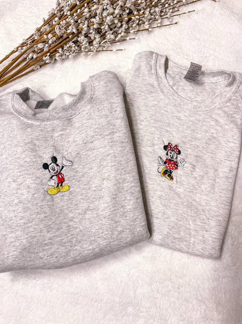 Classic Disney Mickey Mouse or Minnie Mouse Embroidered Crewneck Sweatshirt - Etsy | Etsy (US)
