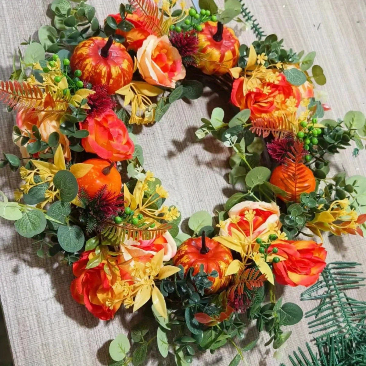 Fall Peony And Pumpkin Wreath, 17.7In Farmhouse Fall Wreaths For Front Door, Durable Autumn Wreat... | Wayfair North America