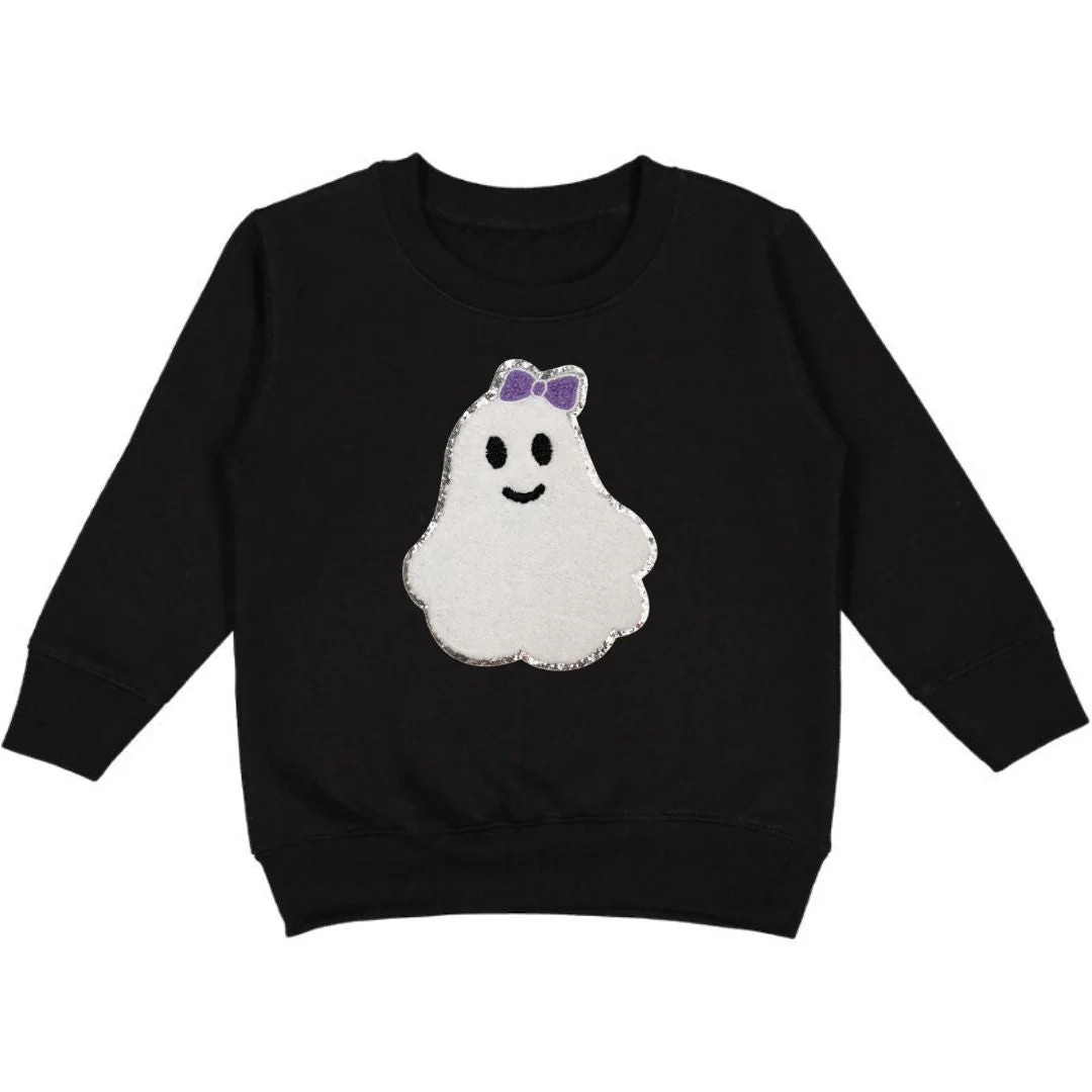 Girly Ghost Patch Halloween Sweatshirt - Black | Sweet Wink