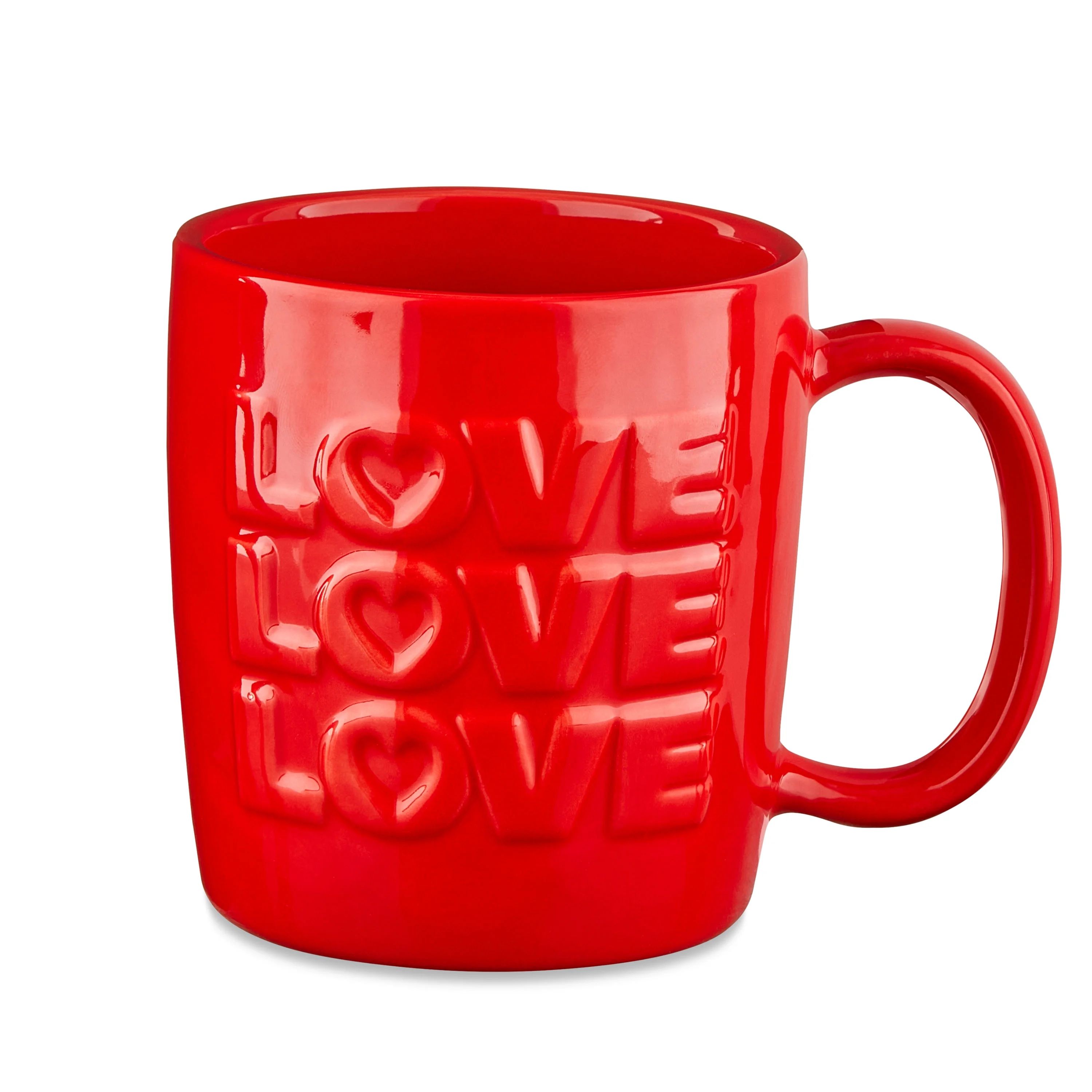 Valentine's Day 15 oz Red Embossed Love Glazed Ceramic Mug by Way To Celebrate - Walmart.com | Walmart (US)