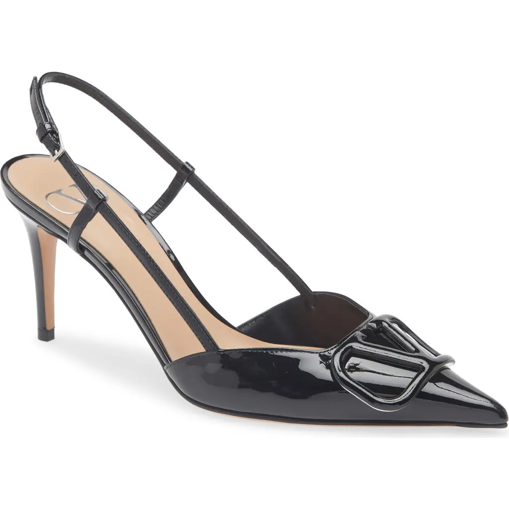 Valentino Garavani VLOGO Pointed Toe Slingback Pump in Black at Nordstrom, Size 10.5Us | Nordstrom