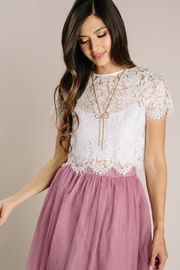 Camille Ivory Short Sleeve Lace Top | Morning Lavender