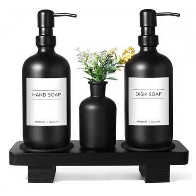 Kitchen Soap Dispenser Set With Wood Tray, 16Oz Amber Glass Soap Dispensers With Stainless Steel Pumps, Hand And Dish Soap Dispenser Set For Kitchen, | Wayfair North America