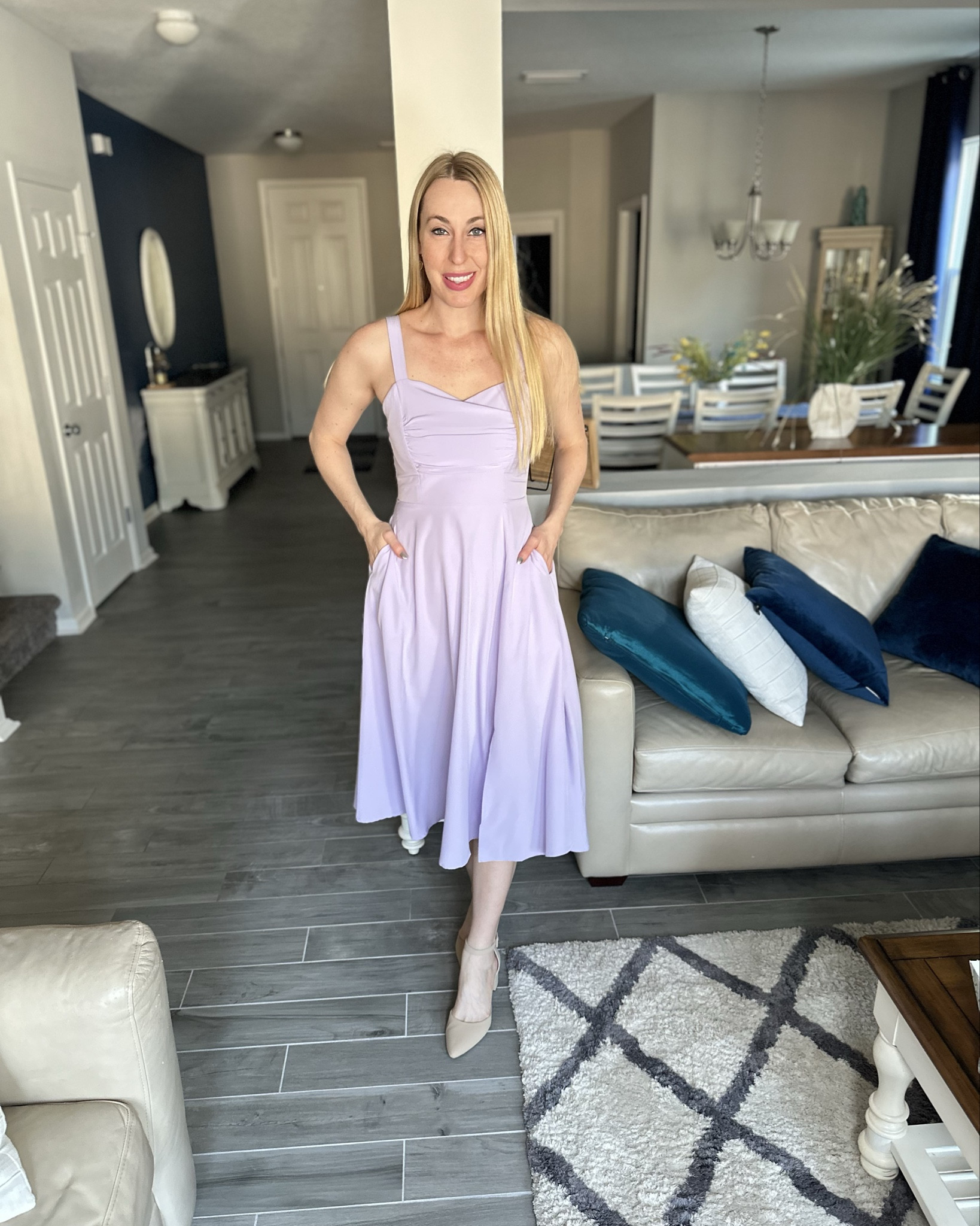 Lavender dress for spring 
❤️ this is so cute for spring, the bottom flows nicely and I love the cut of the top
❤️  this is great to wear to weddings. It is not stretchy and it fits true to size 
❤️ I am wearing size small, I am 5’10”

#LTKStyleTip #LTKFindsUnder100 #LTKFindsUnder50