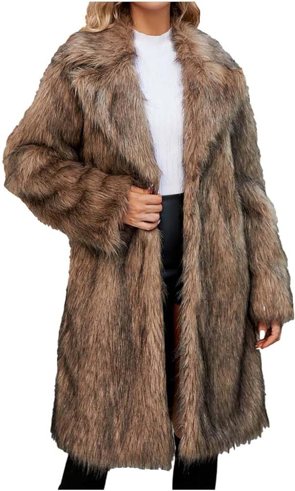 DESKABLY Winter Faux Fur Long Coat for Women Plus Size Warm Cotton Jackets Casual Open Front Long... | Amazon (US)