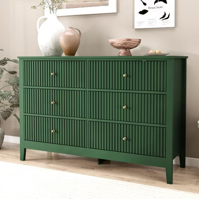 6 Drawers Dresser, Fluted Chest of Drawers with Storage, Modern Wood Wide Storage Dresser with Paint Design | Target