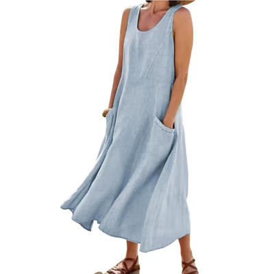 Summer Long Dress for Women 2026 Sleeveless Boho Flowy Dresses Plus Size Loose Comfy Dress with Pockets,Sky blue sleeveless,Medium | Target