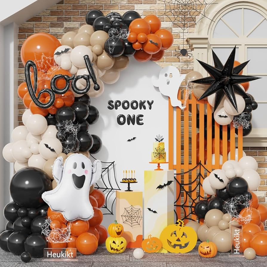Halloween Little BOO Balloon Garland Arch Kit, 151 Pcs Black Burnt Orange Retro White Latex Ballo... | Amazon (US)