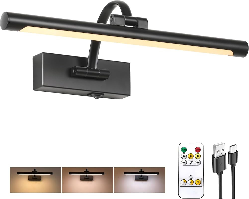 Wireless Battery Operated Picture Light,Rechargeable Wall Light with Remote and Timer,15.75 Inch ... | Amazon (US)